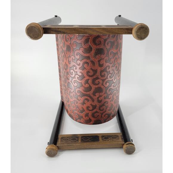 Vintage Log Holder Tan Black Embossed Tooled Leather Wood Magazine Storage - Picture 11 of 13